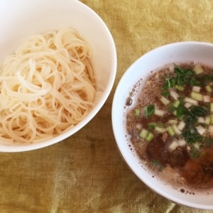 ♦サバ缶で♦そうめんのあったかつけ汁